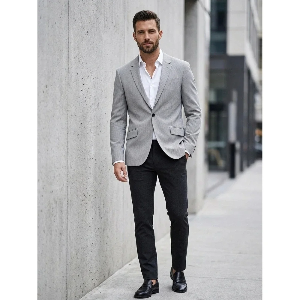 Armani Exchange Men Grey Striped Blazer Jacket 36 Short European Fabric Slim